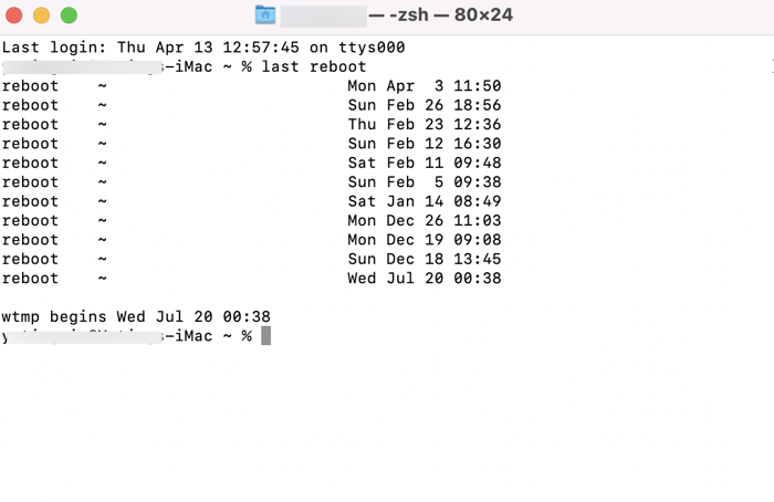 Mac reboot history