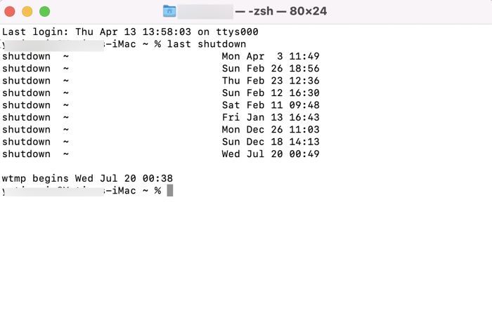 Mac shutdown history