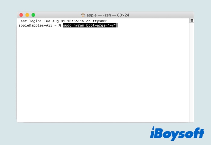 use the Terminal app to always enable Mac Verbose Mode