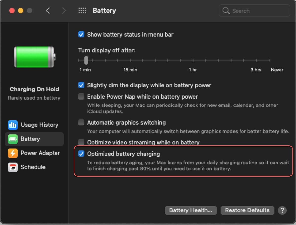 How to turn off charging on hold on macOS Monterey or Big Sur