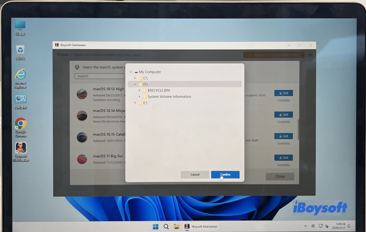 Choosing a location to save the macOS Catalina ISO file