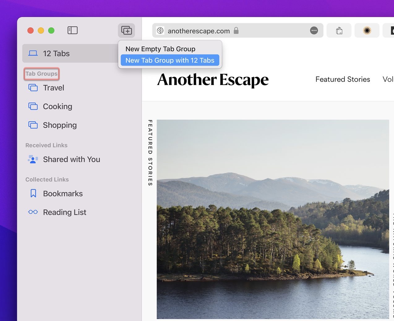 tab groups of updated Sfari in macOS Monterey