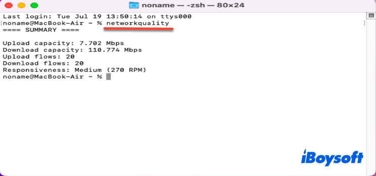 run networkquality in Terminal