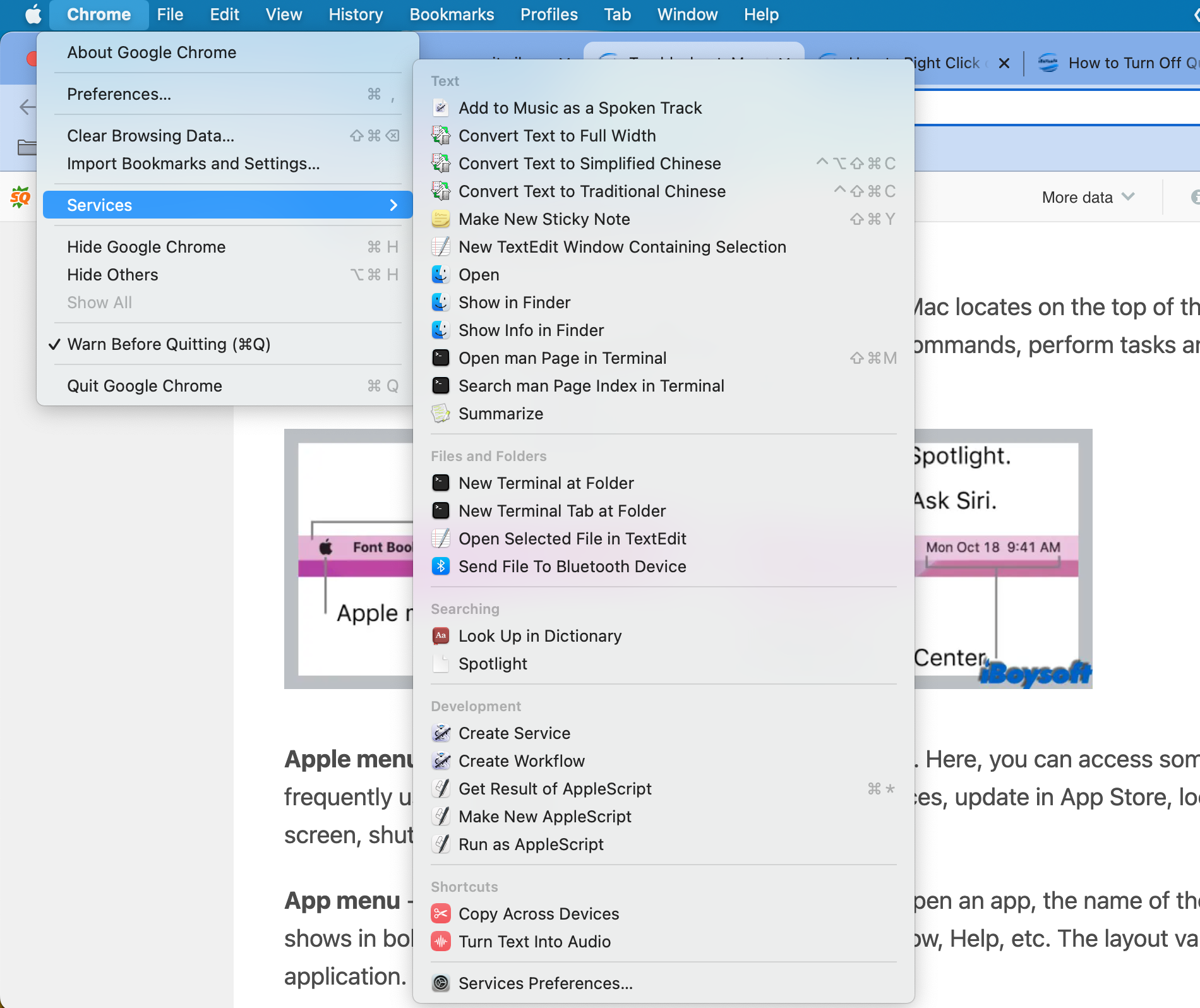 use Services on Mac