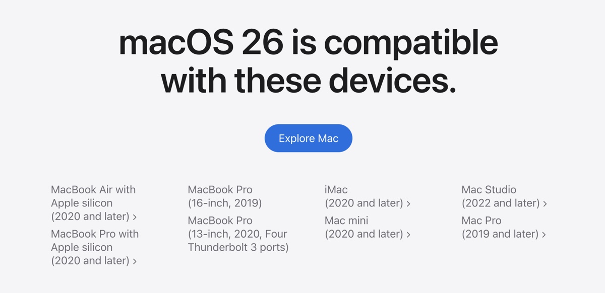 macOS Tahoe supported devices
