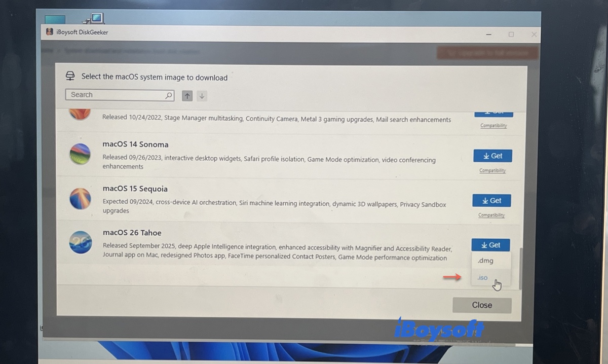 Choose macOS Tahoe ISO
