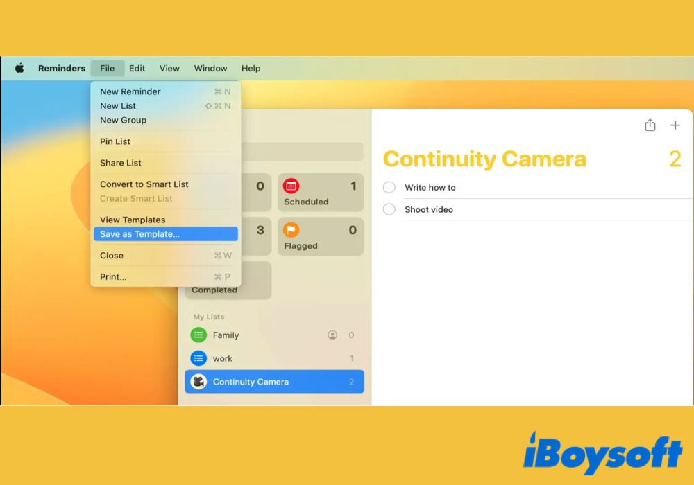 save template in Reminders