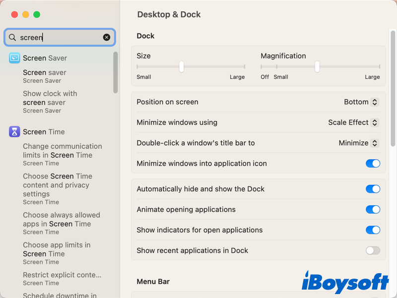 search box in system settings