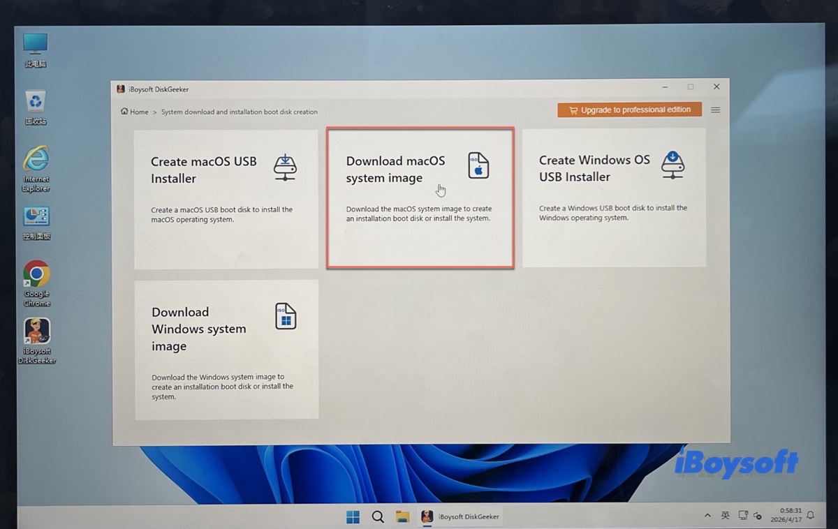 Clicking the button Download macOS system image