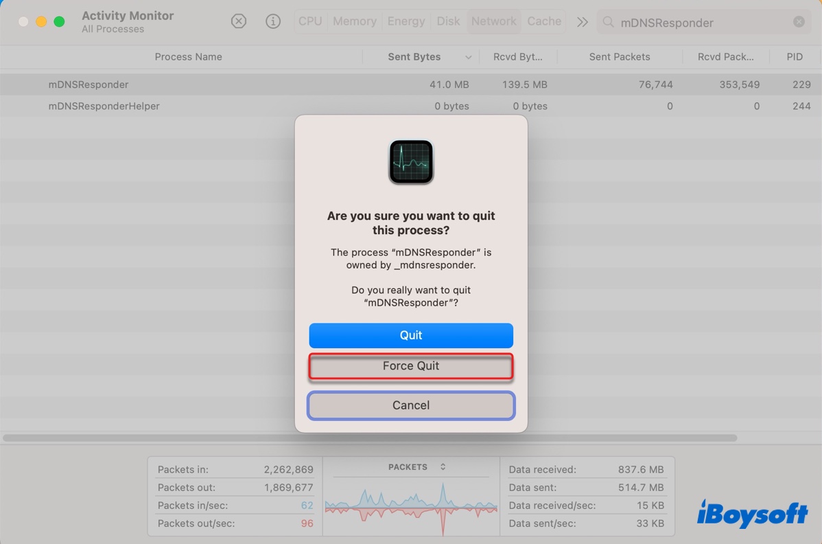 Kill mDNSResponder in Activity Monitor