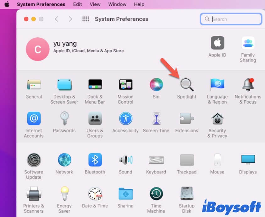 open Spotlight preferences on Mac
