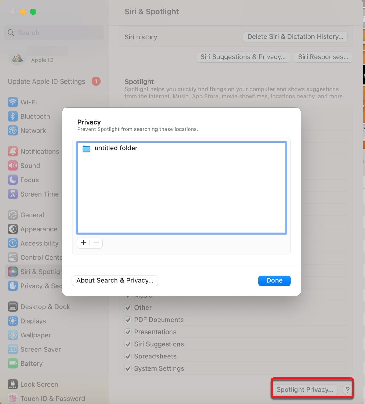 Exclude items from being indexed by Spotlight on macOS Ventura