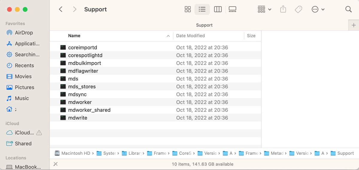 Where mdworker shared mdworker and mds processes located on Mac