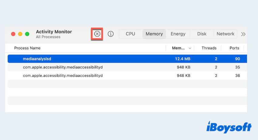 quit mediaanalysis in Activity Monitor
