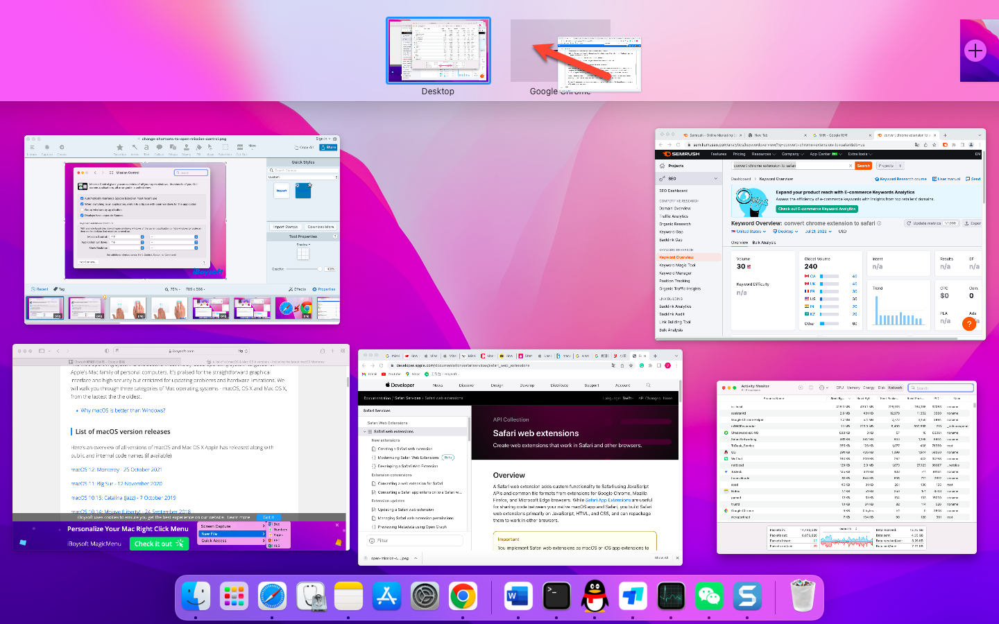 move windows to spaces in Mission Control