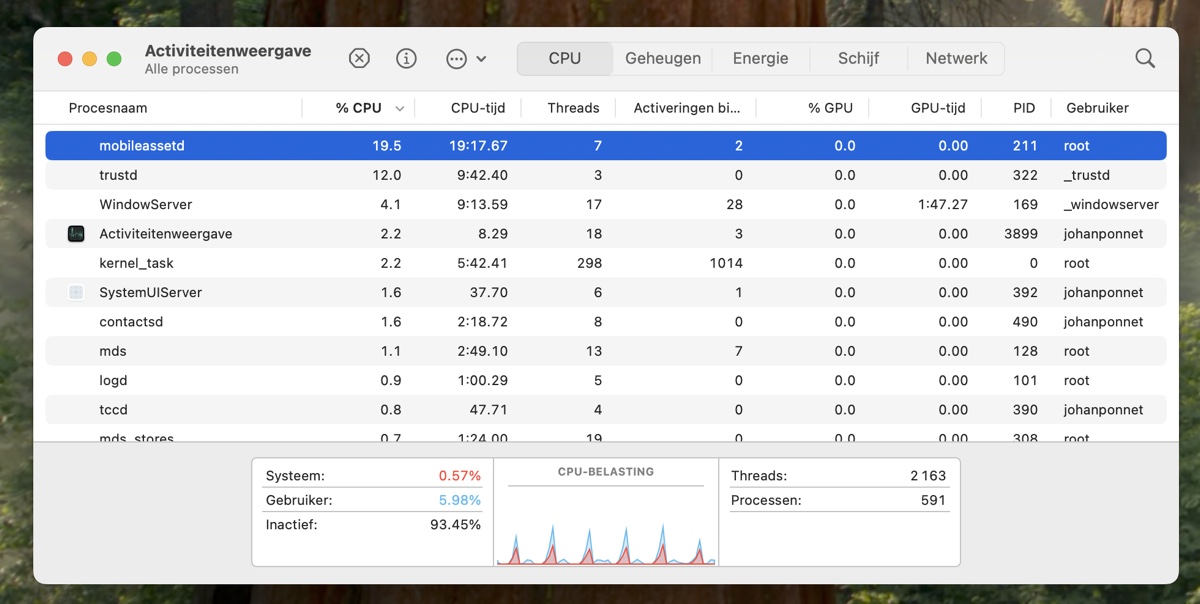 Mac mobileassetd high CPU usage in Activity Monitor
