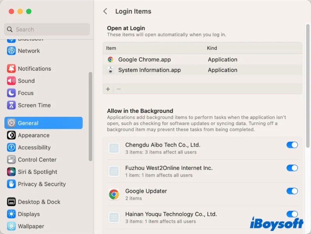 manage login items