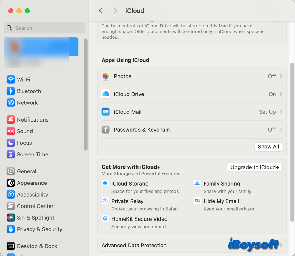 turn off on icloud