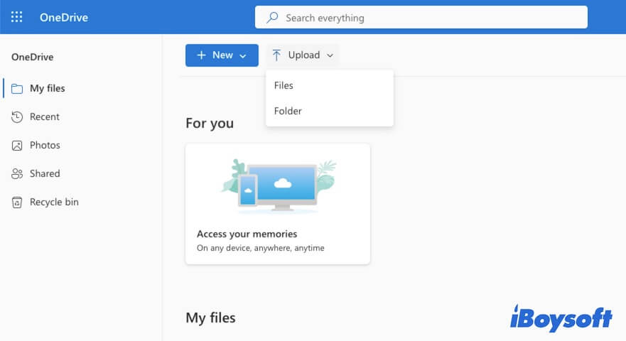 upload files and folders to OneDrive on Mac