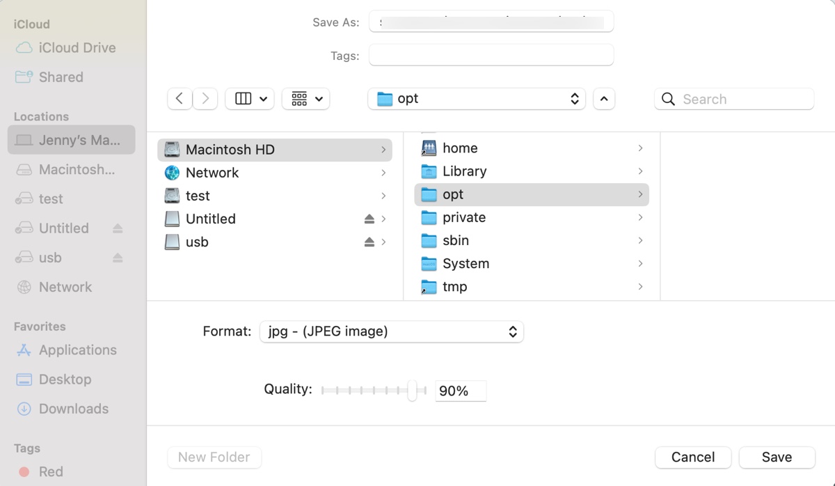 How to save to opt folder on Mac