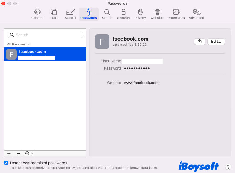 Safari password manager