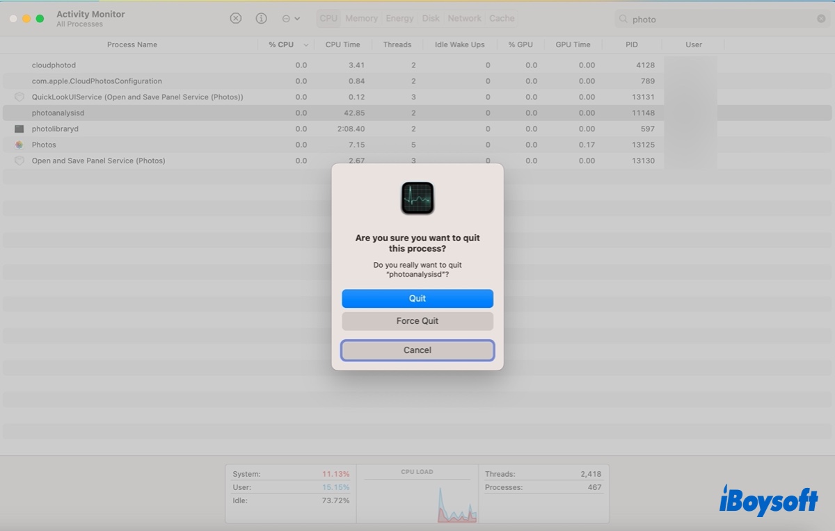 Kill photoanalysisd in Activity Monitor
