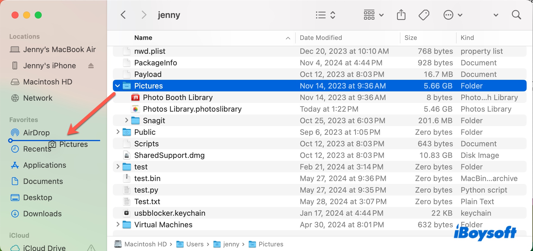 How to add Picturs folder to Favorites in Finder