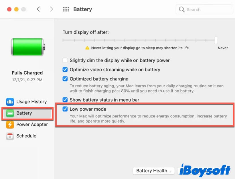 turn on low power mode on Mac
