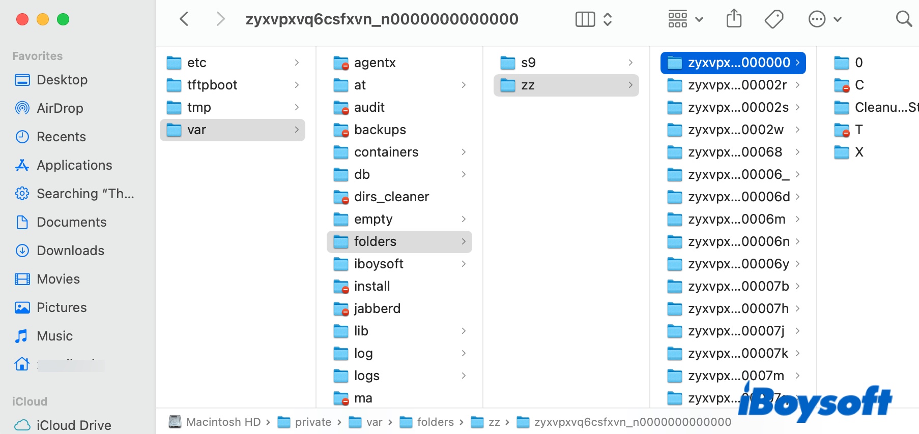 The private var folders zz on Mac