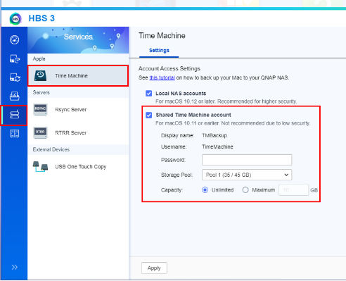Back up your Mac with a shared Time Machine account in HBS3