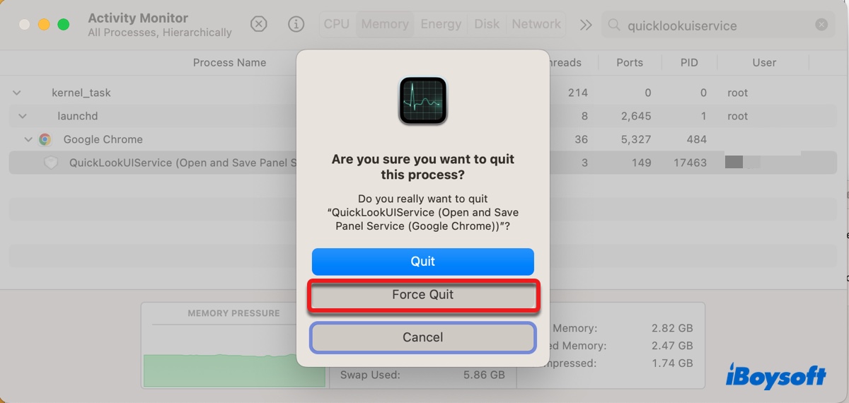 Force quit QuickLookUIService on Mac