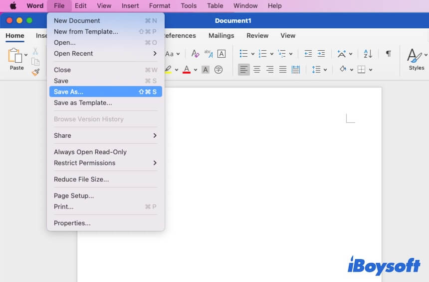 choose save as from the menu bar