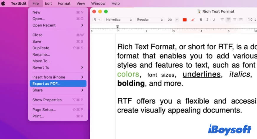 Convert Rich Text Format to PDF using TextEdit