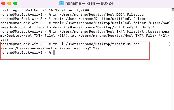 rm commad line asks for confrimation before deleting