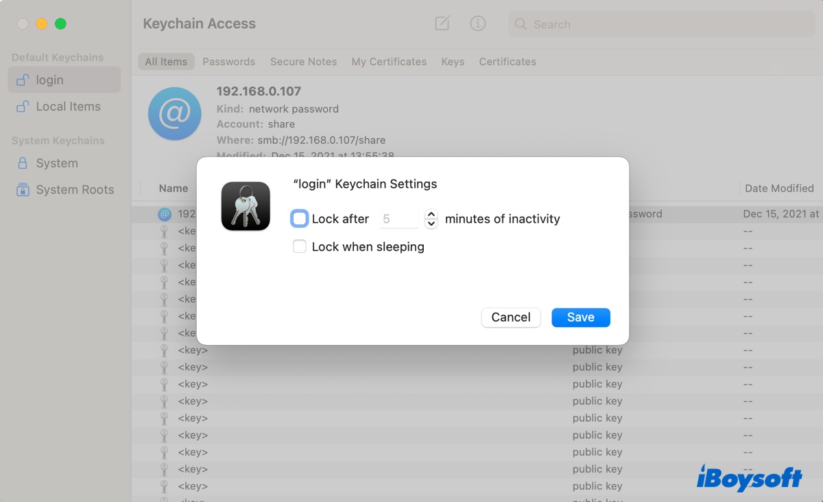 Turn off keychain autolock