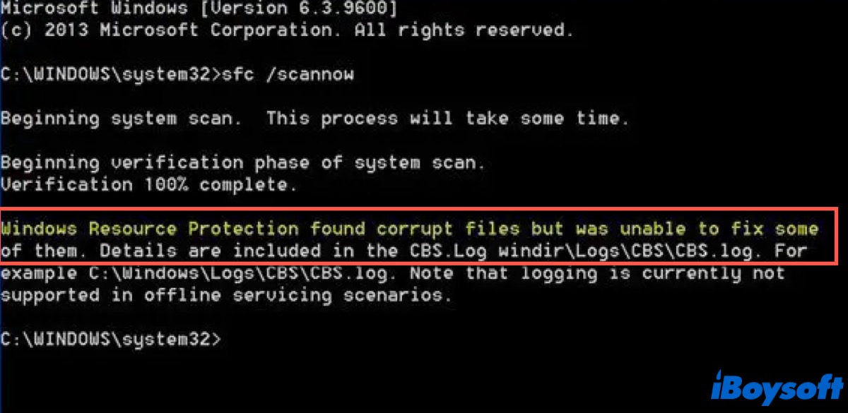 Mensaje de error de SFC