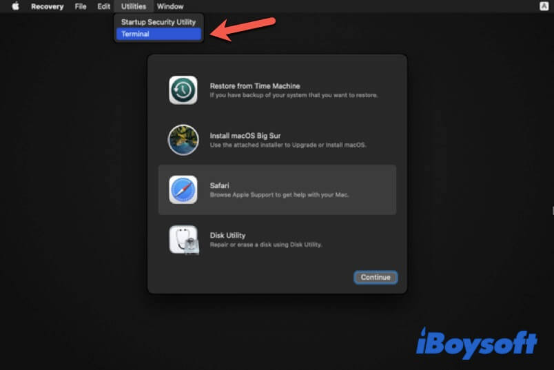 open Terminal in Mac Recovery Mode