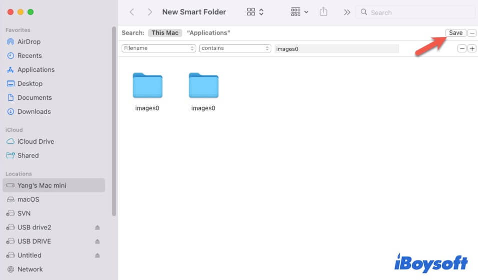 click Save to save the new Smart Folder