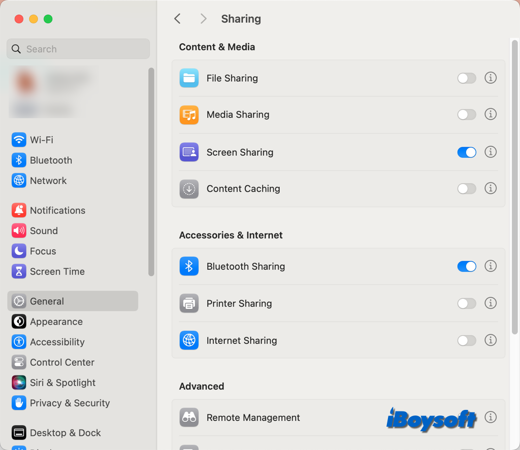 turn on screen sharing