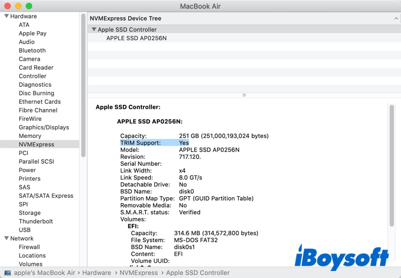 check if SSD TRIM is enabled on Mac
