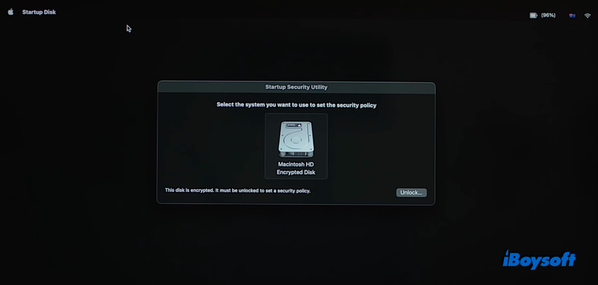select system to set startup security on M1 Mac