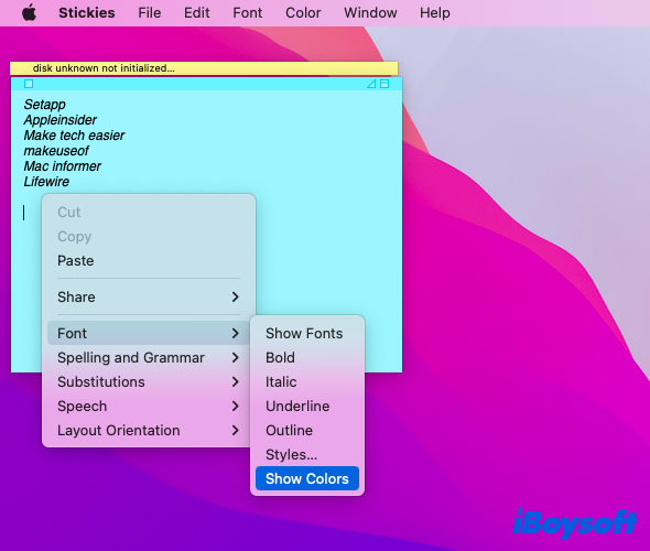 customize the sticky note for Mac