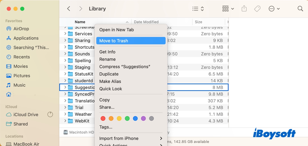 Delete the Suggestions folder
