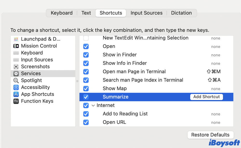 turn on Summarize on Mac