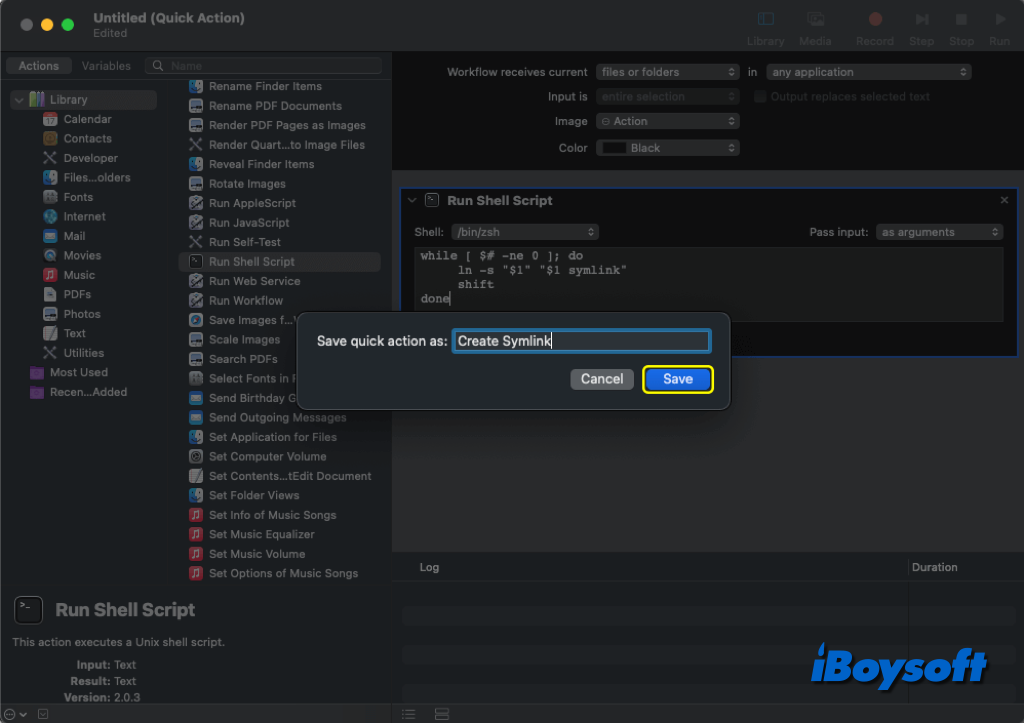 create symlink mac with automator