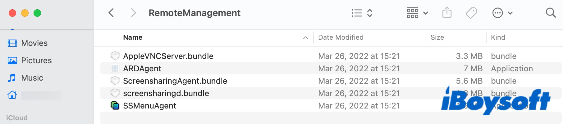 Contents inside the System Library CoreServices RemoteManagement folder