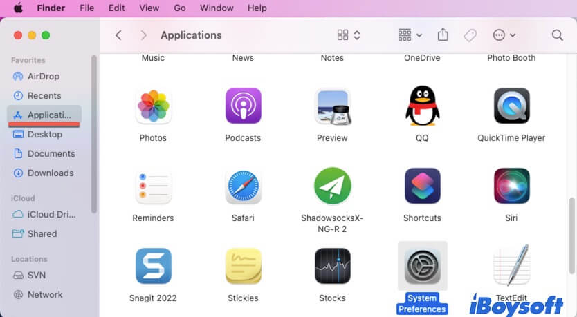 System Preferences in Finder