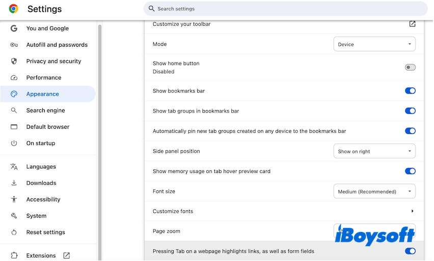 enable Tab key in Chrome