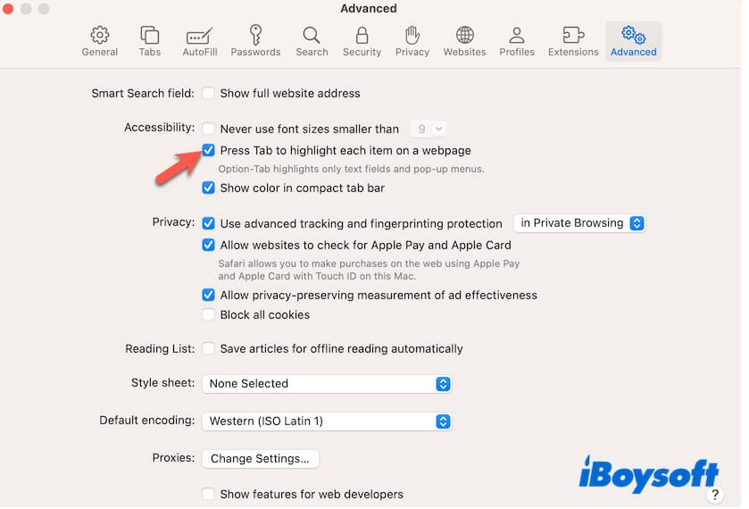 enable the Tab key in Safari
