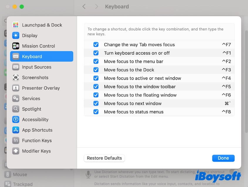 enable Tab key on Mac
